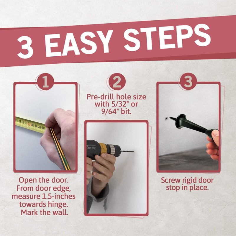 JD Jack N'Drill Jack N Drill 3-Inch Rigid Door Stop (12 Pack) - Heavy Duty Solid Metal Door Stopper | Prevents Wall & Door Damage - Rigid Rubber Tip Door Stop for Kitchen, Bedroom, Office, Garage - Image 2